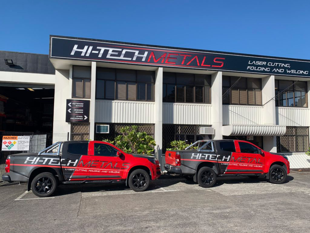 Image showing two of Hi-Tech Metal's delivery vehicles - Holden utes.