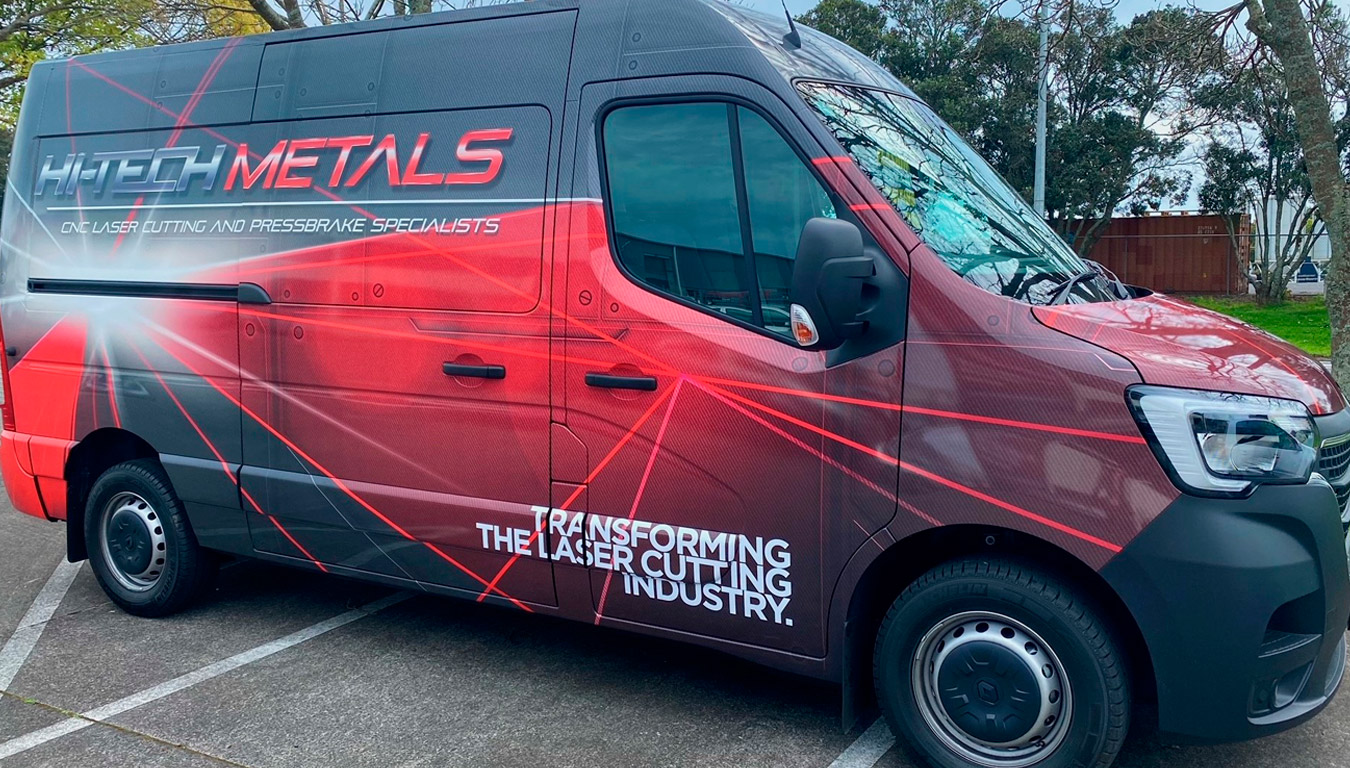 Delivery Van Image showing a Hi-Tech Metals branded 2021 Renault Master van.
